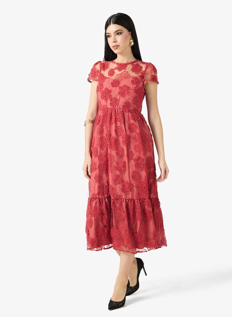 Just Me Mesh Detailed Tiered Dress - Image 1